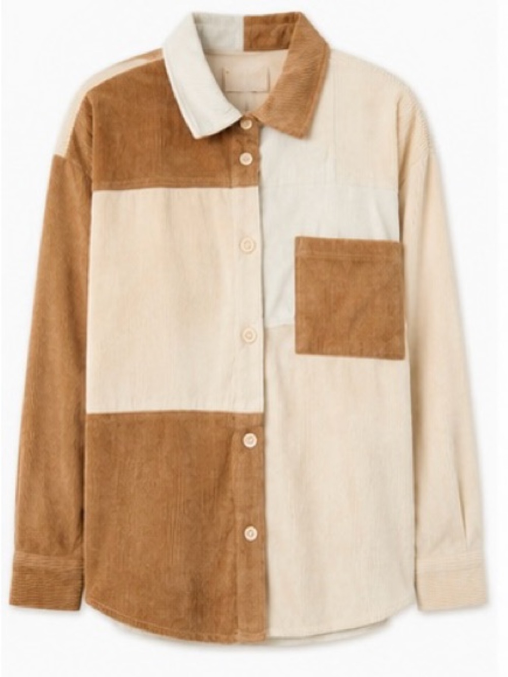 Colorblock Corduroy Shacket Oversized Boho Western Shirt Chic Neutral Jacket, S - Picture 2 of 11